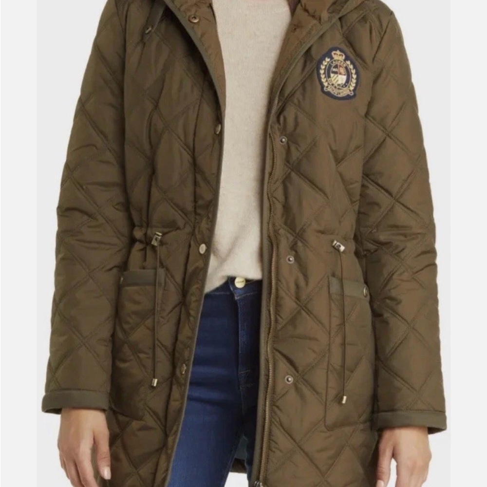 Women's Lauren Ralph Lauren quilted diamond crest hooded cinch coat